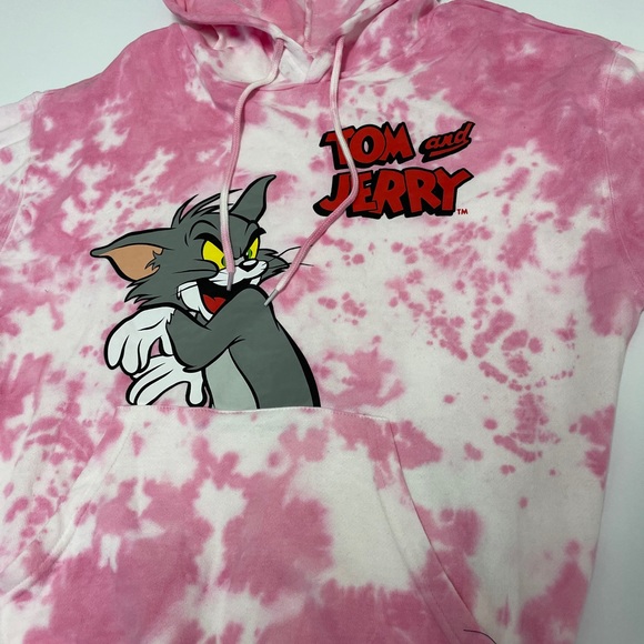 Tom And Jerry Cartoon Pink Hoodie Pullover Medium - Picture 2 of 3